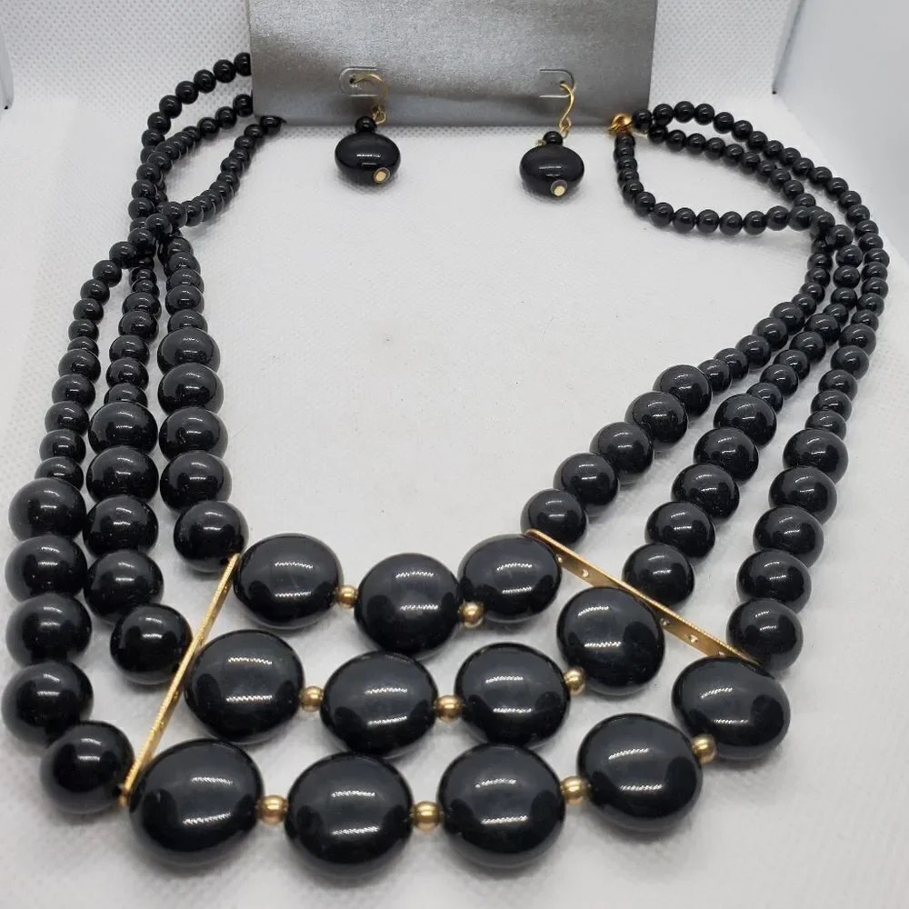 NWT Black Multilayer Necklace & Earrings